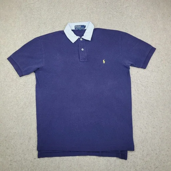Vintage Polo Ralph Lauren Polo Shirt Mens S Blue Seersucker Collar Preppy - Picture 2 of 8